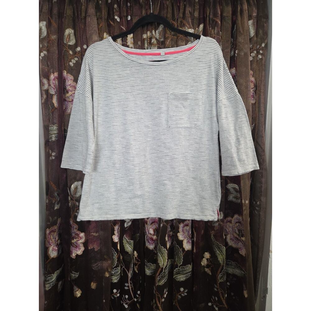 Boden Boat Neck Striped 3/4 Sleeve Tee Black White Size Small